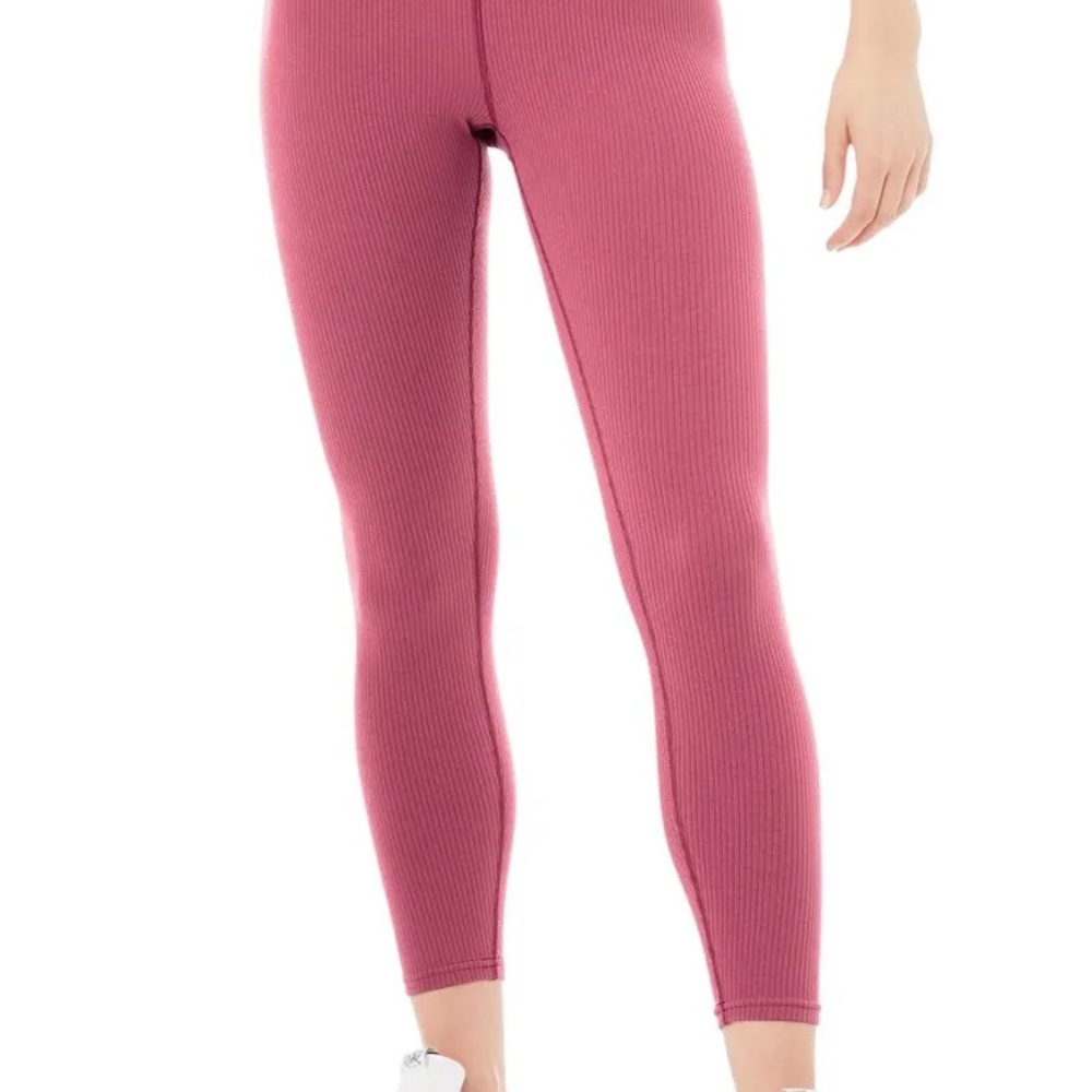 ALO Yoga Ribbed High-Waist 7/8 Blissful Leggings (Raspberry Sorbet)